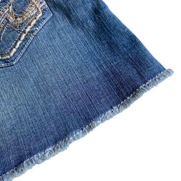 Vintage Hydraulic Distressed Raw Hem Micro Mini Skirt Blue Sz 7/8 - Picture 6 of 12